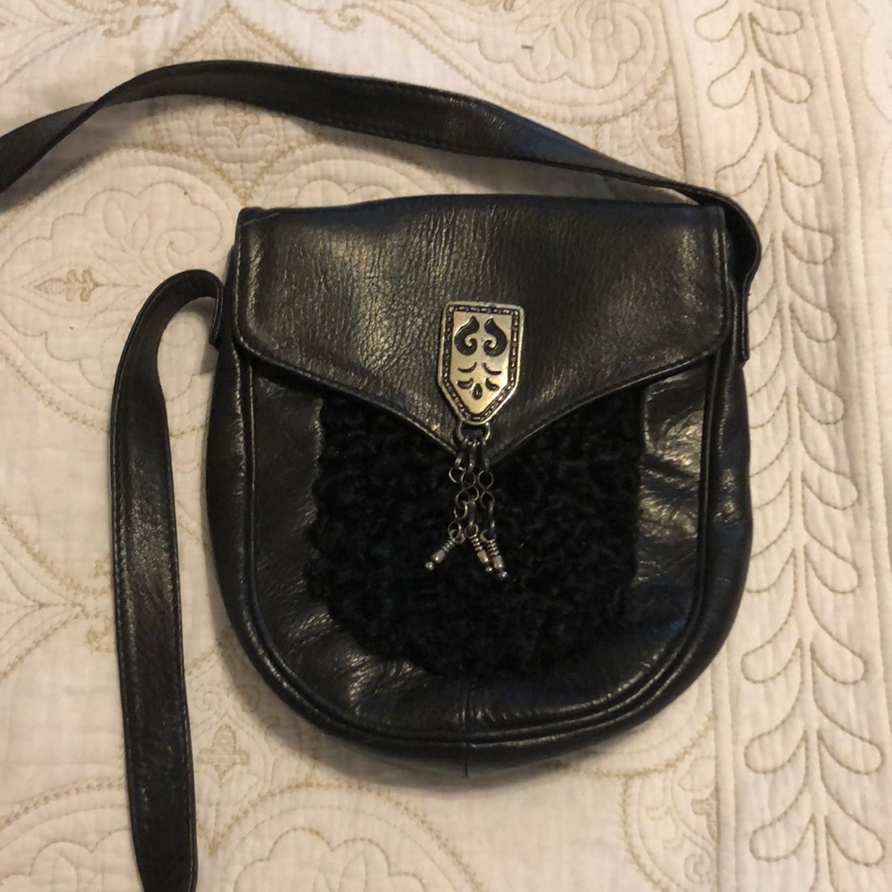 Doppia Vita black leather & shearling mini handbag